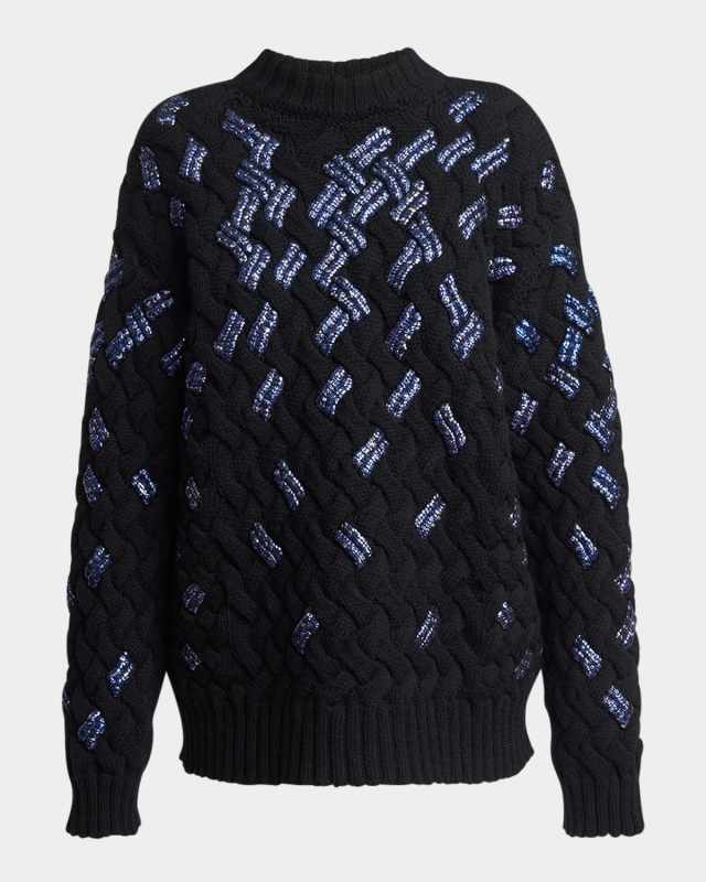 Tonaldo Mock-Neck Sequined Woven Knit Sweater